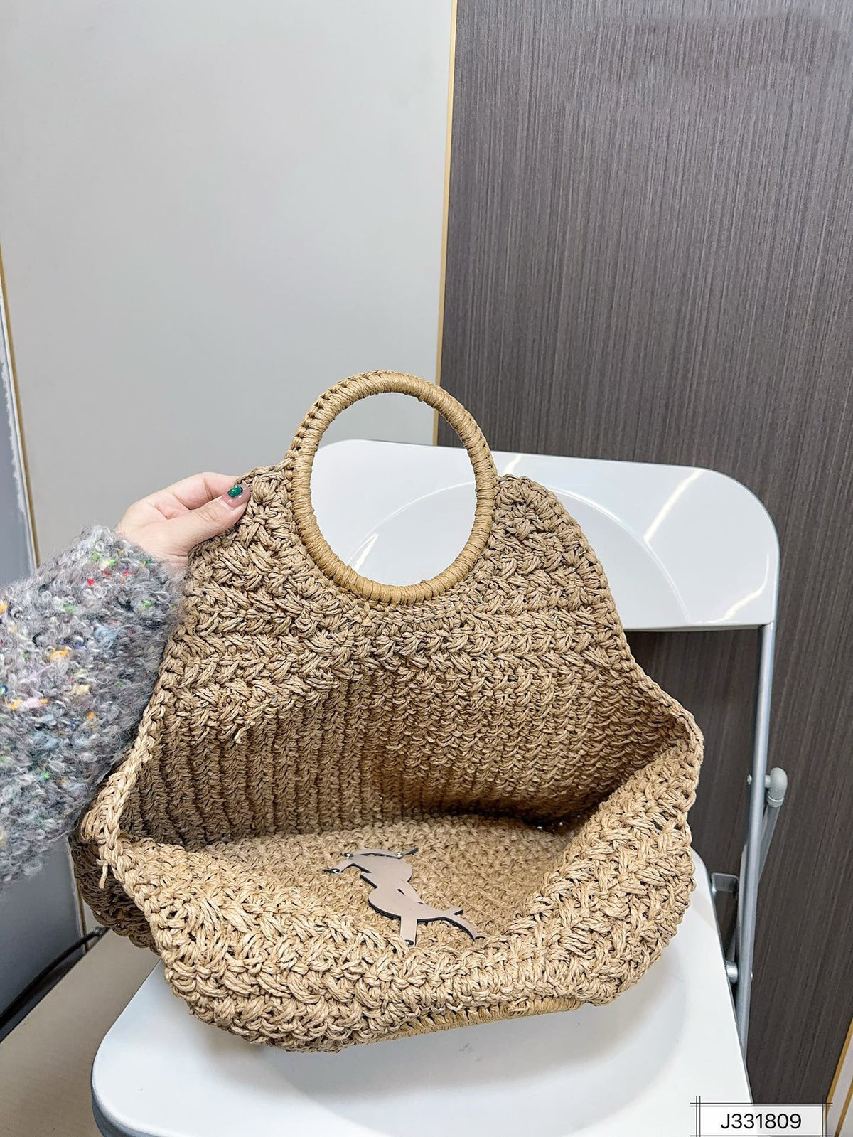 YSL SAINT LAURENT Summer Raffia Tote Bag 41x37cm