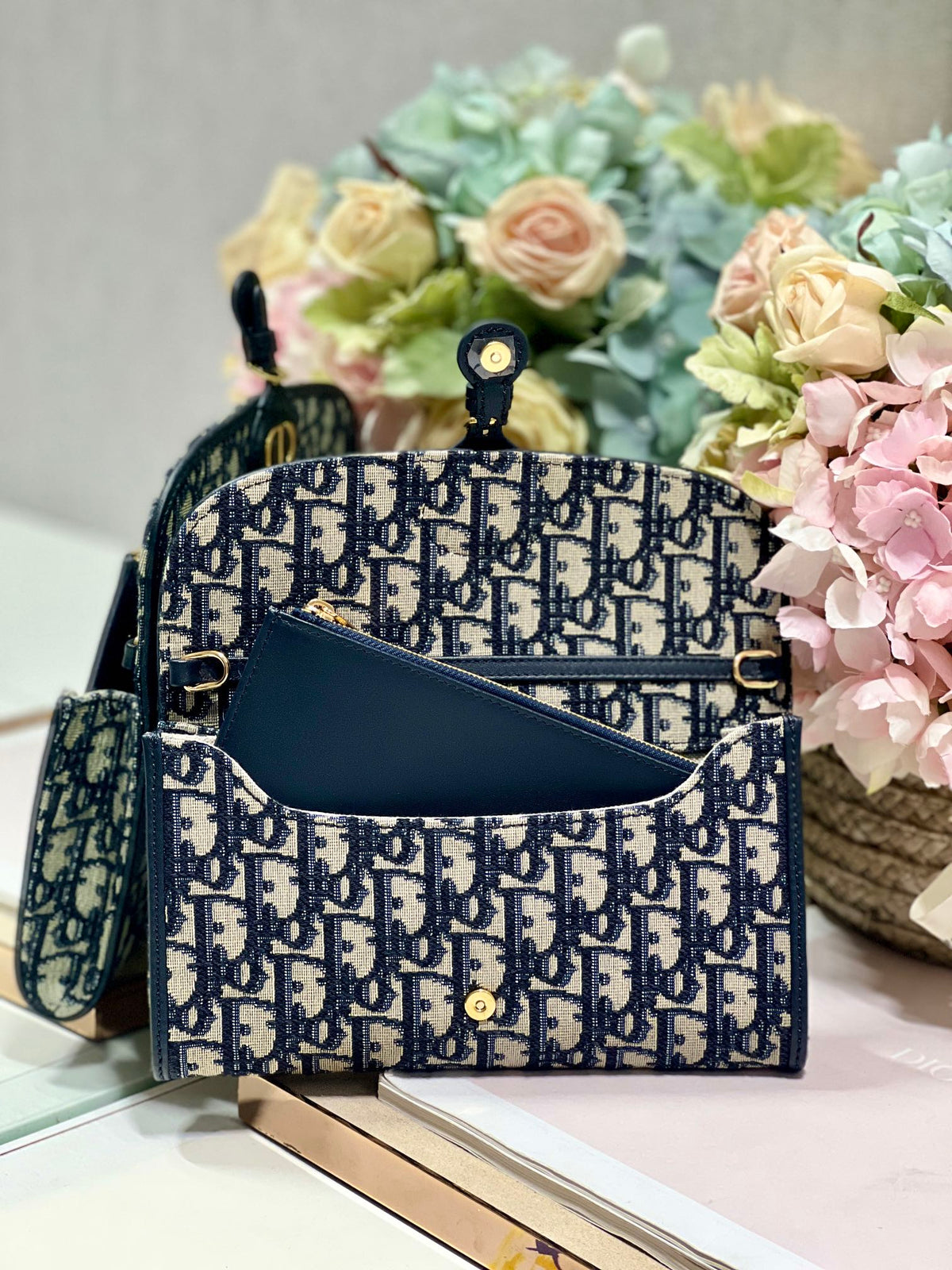 Dior Bobby Wallet on Chain East West Blue Oblique Jacquard - 21.5¡Á12¡Á4cm