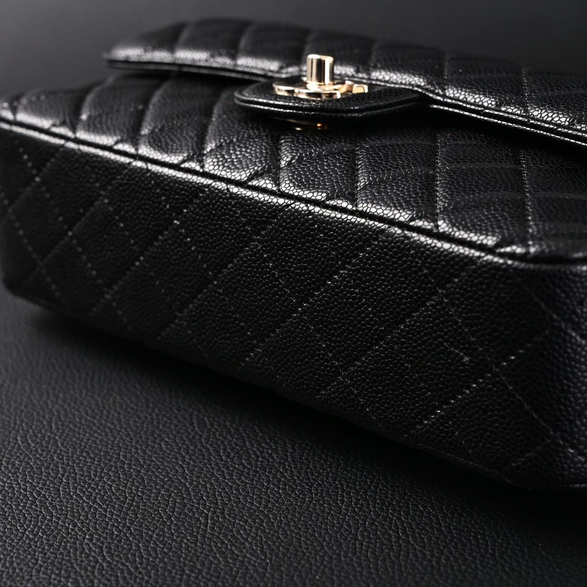 Chanel Classic Flap Bag – Black Quilted Caviar Leather with Gold-Tone Hardware