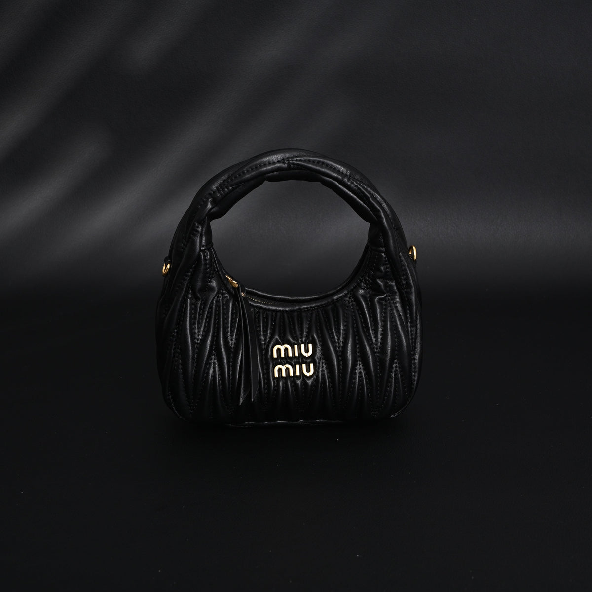 Miu Miu Matelassé Leather Hobo Bag – Black with Gold Hardware