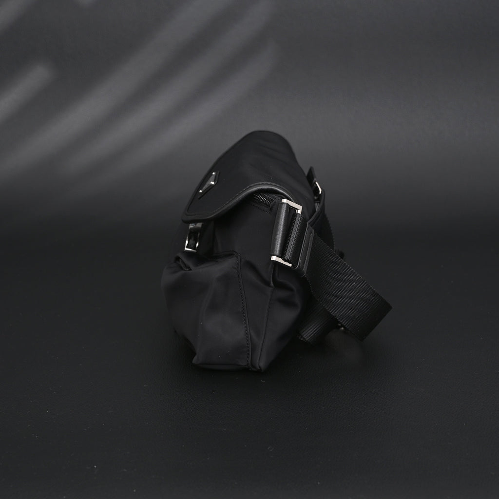 Prada Nylon Black Belt Bag with Silver Logo