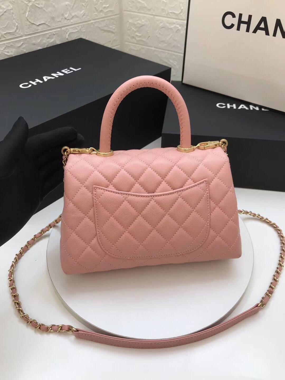 Chanel Coco Handle Gold Caviar Pink 24 cm